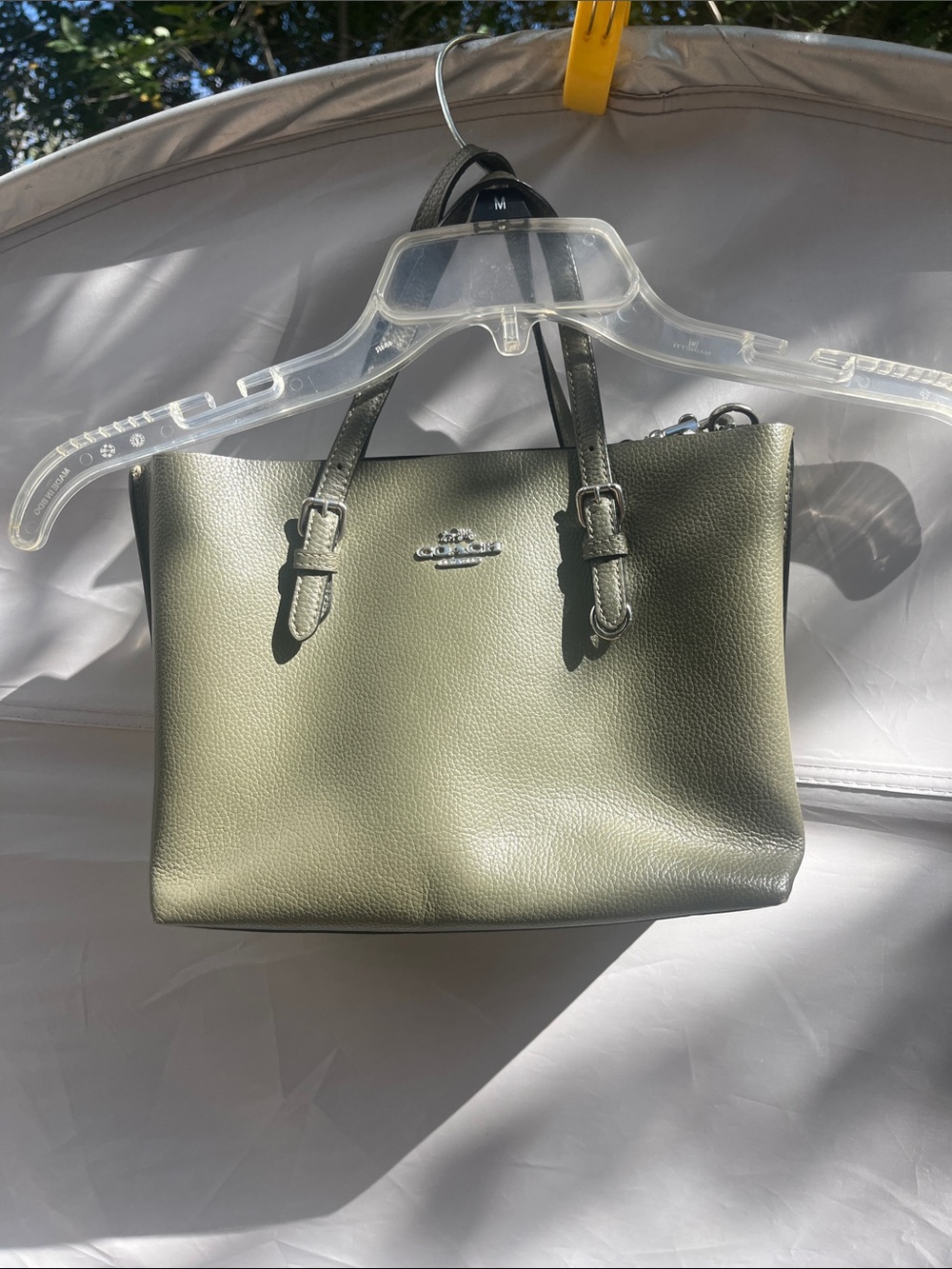 Coach Mollie Olive Pebble Leather Tote with Silver Logo Hardware